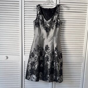 White House Black Market Silver and Black Floral Midi Dress